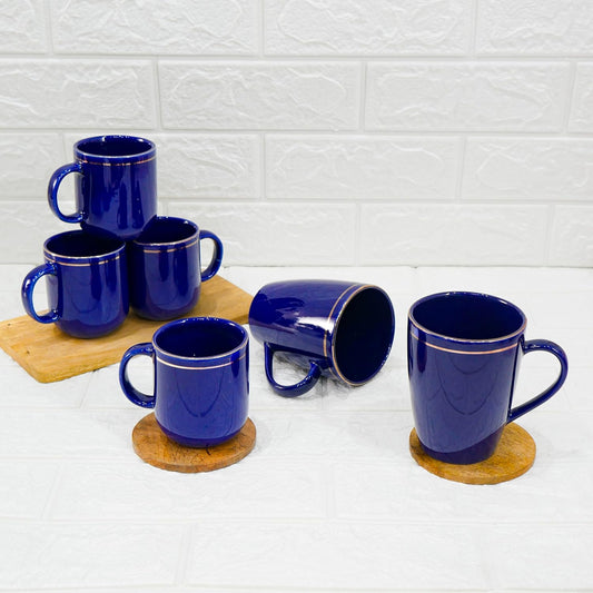 Ceramic Coffee Mug 2 Pcs (360ml) & Tea Cup Set 4 Pcs (180ml) Royal Blue