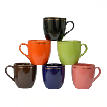 Femora India Multicolor Ceramic Coffee Mugs, Tea Mugs, Ceramic Tea Cups (240 ml) - 6 Pcs Set