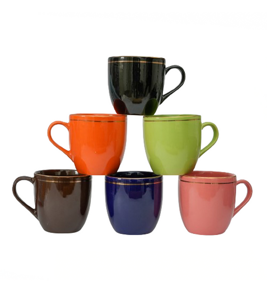 Gold Series Ceramic Coffee & Tea Cup Set of 6, 200 ML, Femora