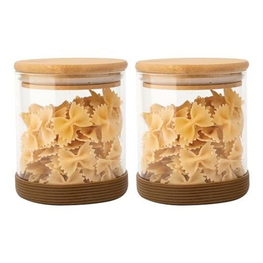 Kitchen Storage Jars Borosilicate Glass With Wooden Lid Silicon Bottom Base Air Tight Jar Femora