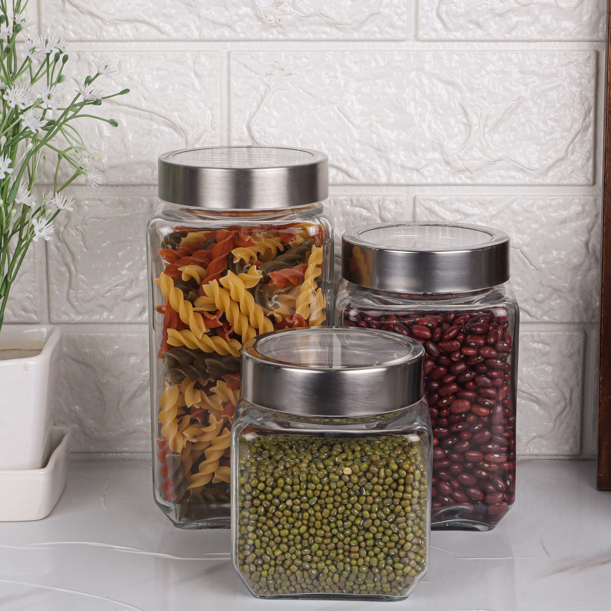 Kitchen Storage Jars Borosilicate Glass With Steel Lid Air Tight Jar Femora