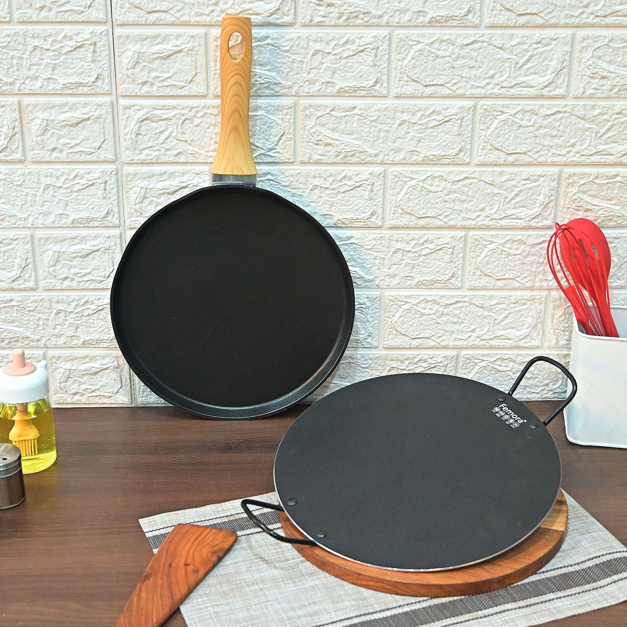 Femora Set of Nonstick Aluminium Cookware Set |Forged Pancake Pan 28 CM |Forged Tawa With Both Side Handle 30 CM