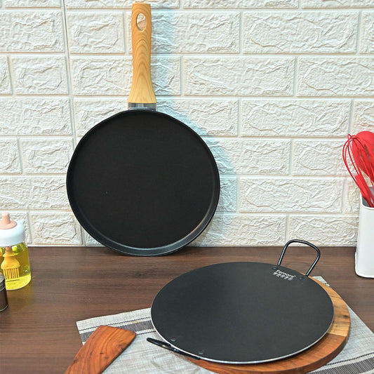 Femora Set of 2 Nonstick Aluminium Cookware Set |Forged Pancake Pan 28 CM |Forged Tawa With Both Side Handle 30 CM