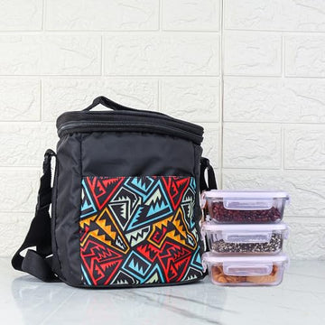 Borosilicate Glass Lunch Box Black Canvas Bag Femora, 400 ML, 3 Pcs