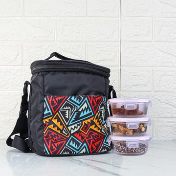 Borosilicate Glass Lunch Box Black Canvas Bag Femora, 380 ml, 3 Pcs