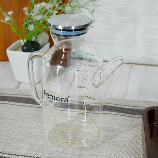 Pure Flow Glass Oil Dispenser Bottle, Oil Jar, 1 Ltr (34Oz), Pack Of 1-Transparent