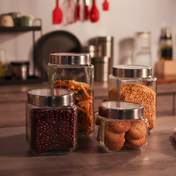 Kitchen Storage Jars Transparent Glass With Steel Lid Air Tight Jar Femora