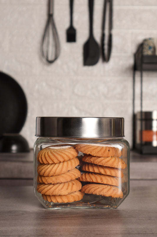 Kitchen Storage Jars Transparent Glass With Steel Lid Air Tight Jar Femora