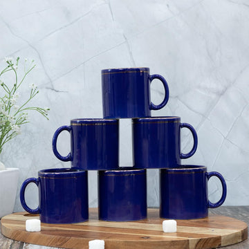 Femora Ceramic Coffee Mug, Gold Line Tea Cups, Stackable, Chip Resistant, 180 ML, Pack of 6,