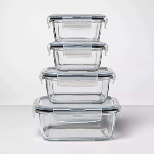 Borosilicate Glass Square Container with Air Vent Lid, 5 Pcs, Femora