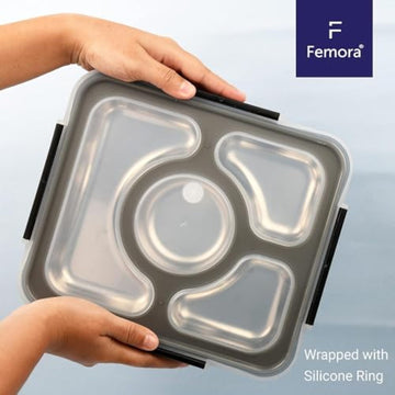 Stainless Steel Lunch Box Thali Set With Bag , Femora, 1 Pcs, Black