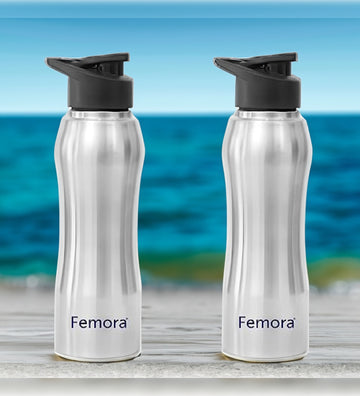 Stainless Steel Water Bottle with Sipper Cap, 1000ML, 2 Pcs, Femora