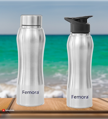 Stainless Steel Water Bottle with Sipper Cap & Steel Lid, 750ML, 2 Pcs, Femora
