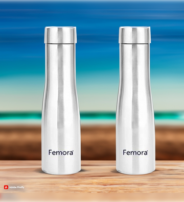Stainless Steel Water Bottle with Steel Lid, 1000ML, 2 Pcs, Femora