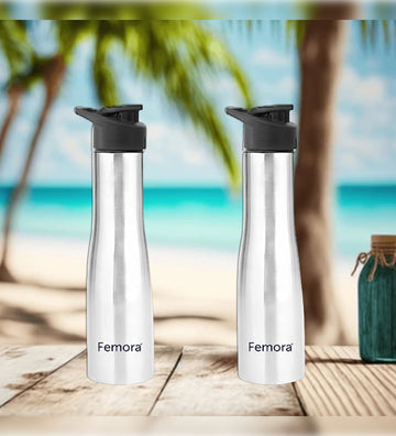 Stainless Steel Water Bottle with Sipper Cap, 1000ML, 2 Pcs, Femora