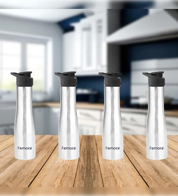 Stainless Steel Water Bottle with Sipper Cap, 1000ML, 4 Pcs, Femora