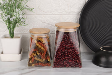 Kitchen Storage Jars Borosilicate Glass With Wooden Lid Air Tight Jar Femora