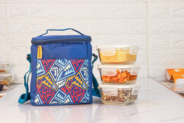 Borosilicate Glass Lunch Box Blue Canvas Bag Femora, 300 ML, 3 Pcs