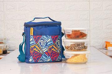 Borosilicate Glass Lunch Box Blue Canvas Bag Femora, 380 ML, 3 Pcs