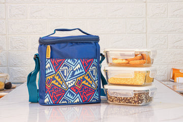 Borosilicate Glass Lunch Box Blue Canvas Bag Femora, 400 ML, 3 Pcs