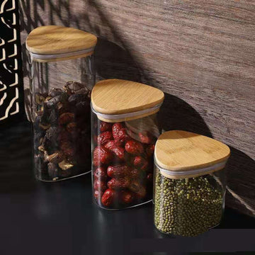 Kitchen Storage Jars Borosilicate Glass With Wooden Lid Air Tight Jar Femora