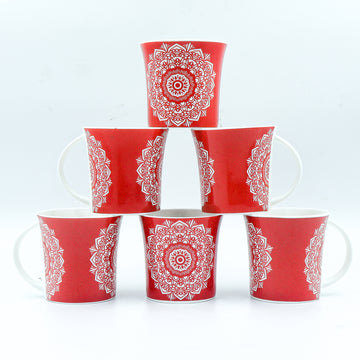 Abstract Lotus Pattern Ceramic Coffee & Tea Cup Set of 6, 160 ML, Femora
