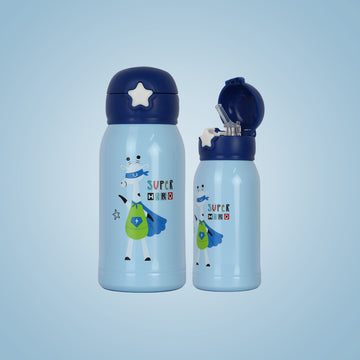 Stainless Steel Kids Super Hero Design Hot & Cold Thermo Steel Blue, Water Bottle, 550 ML, Femora