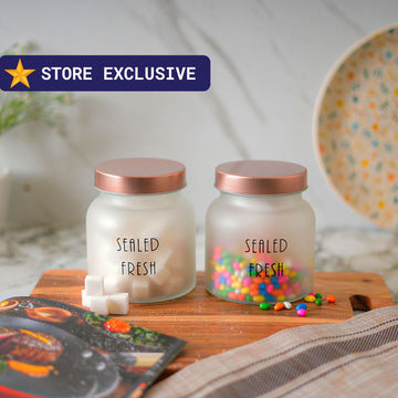 Kitchen Storage Jars Frosted Jar With Gloden Steel Lid Air Tight Jar Femora 700 ML Pack Of 2