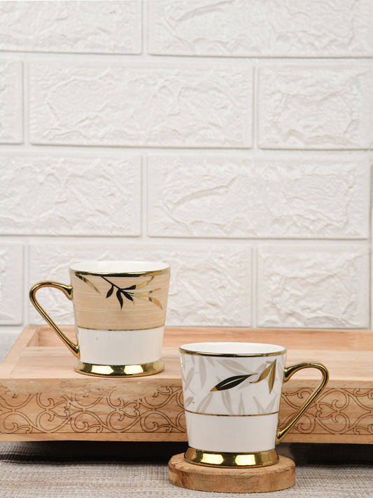 Fine Bone China Gold Floral Leaves Tea Cup - 6 Pcs,150 ML