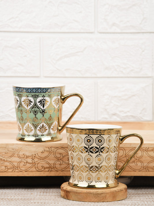 Fine Bone China Golden Traditional Leaves Pattern Tea Cup - 6 Pcs,160 ML