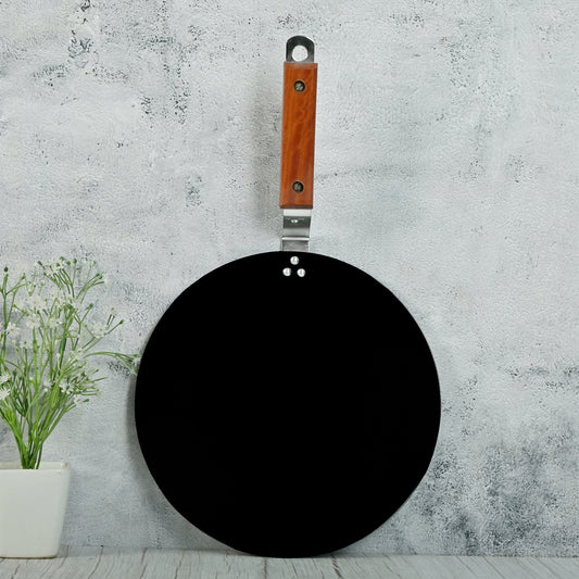 Femora Iron Concave Tawa, Tava for Roti/Chappati/Naan with Strong Wooden Handle Black 100% Toxin-Free, Naturally Non-Stick, Long Lasting, Gas & Electric Stovetop Compatible