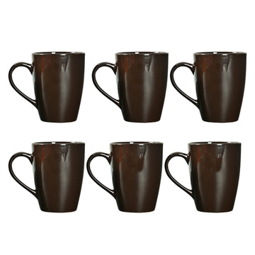 Premium Brown Ceramic Coffee Mug Set of 6, 360ML, Femora