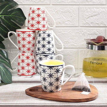 Block Print Coffee & Tea Cup Set of 6, 150 ML, Femora