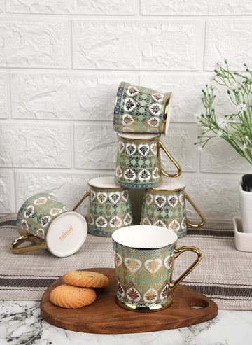 Premium Ceramic Golden Coffee & Tea Cup Set of 6, 160 ML, Femora