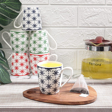 Block Print Coffee & Tea Cup Set of 6, 160 ML, Femora