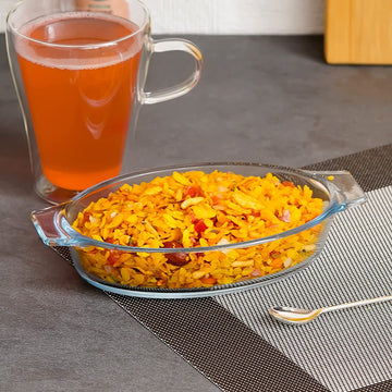 Borosilicate Glass Baking Dish, Oval Microwave Safe Container, 520 ML, Femora