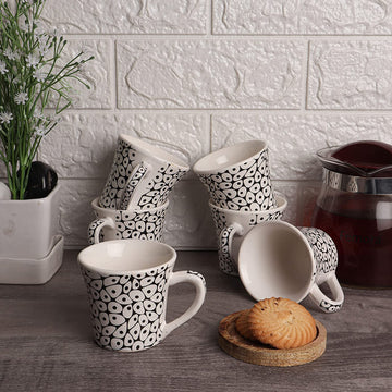 Handcrafted White Dots Design Coffee & Tea Cup Set of 6, 160 ML, Femora