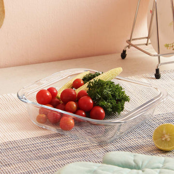 Borosilicate Glass Baking Dish, Rectangle and Square Microwave Safe Container, 900 ML, 1000 ML, Pack of 2, Femora