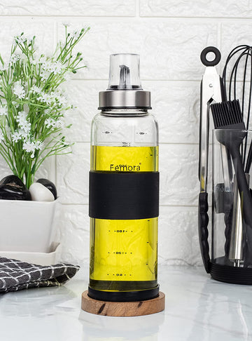 Borosilicate Glass Oil Bottle Dispenser with Stainless Steel, 1 Pc, 500 ML, Femora