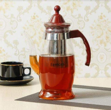 Borosilicate Glass Mughal Carafe with Steel Strainer , FlameProof - 1100 ML
