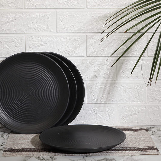 Handmade Solid Ceramic Dining Plate, 10 In, Black (Set of 4, Dishwasher Safe)