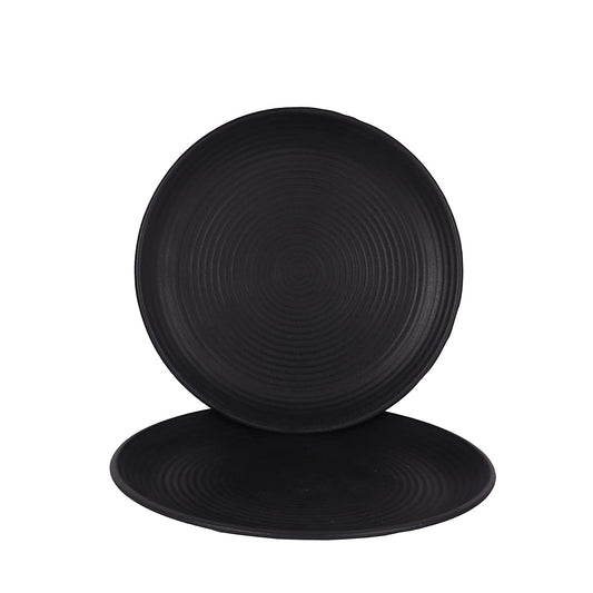 Handmade Solid Ceramic Dining Plate, 10 In, Black (Set of 2, Dishwasher Safe)