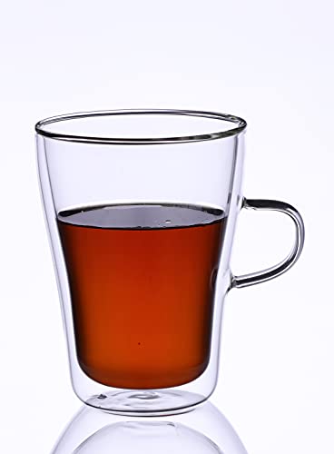 Borosilicate Glass Double Wall Wide Tea Cup-300 ML, Set of 6 pcs