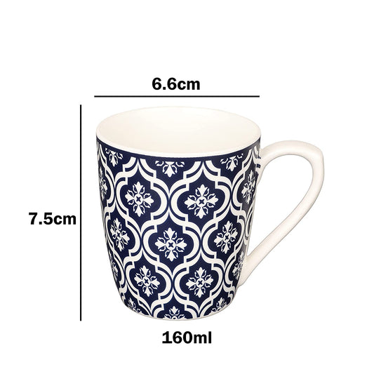 Block Print Design Coffee & Tea Cup Set of 6, 160 ML, Femora