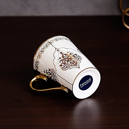 Ceramic  Gold Coffee  Mug , 330 ML, White , Femora