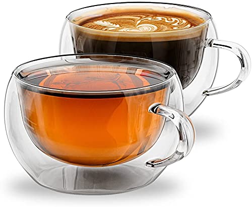 Borosilicate Glass Double Wall Wide Tea Cup-300 ML , Set of 4 pcs