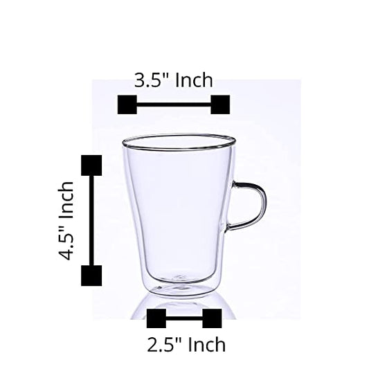 Borosilicate Glass Double Wall Modern Tea Cup-350 ML, Set of 2 pcs