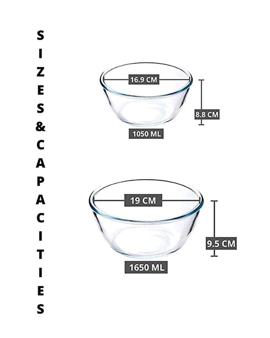 Borosilicate Glass Round Mixing Bowl 400 ML_700 ML_1050 ML_1650 ML, Set of 4