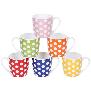 Multicolour Polka Dots, Fine Bone China Tea Cup - 6 Pcs, 160 ML