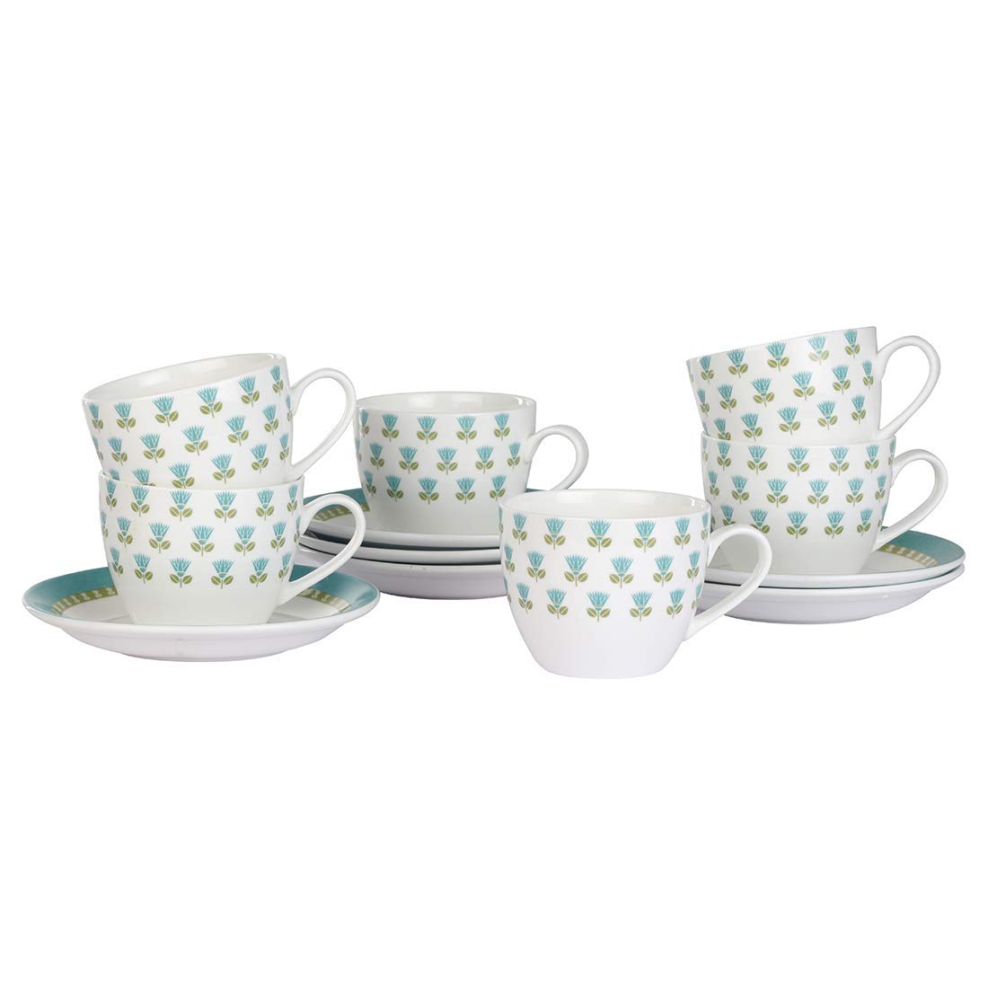 Ceramic Rich Orchid Tea Cup Set with Saucer, 200 ML, 6 Cups, 6 Saucers, Femora
